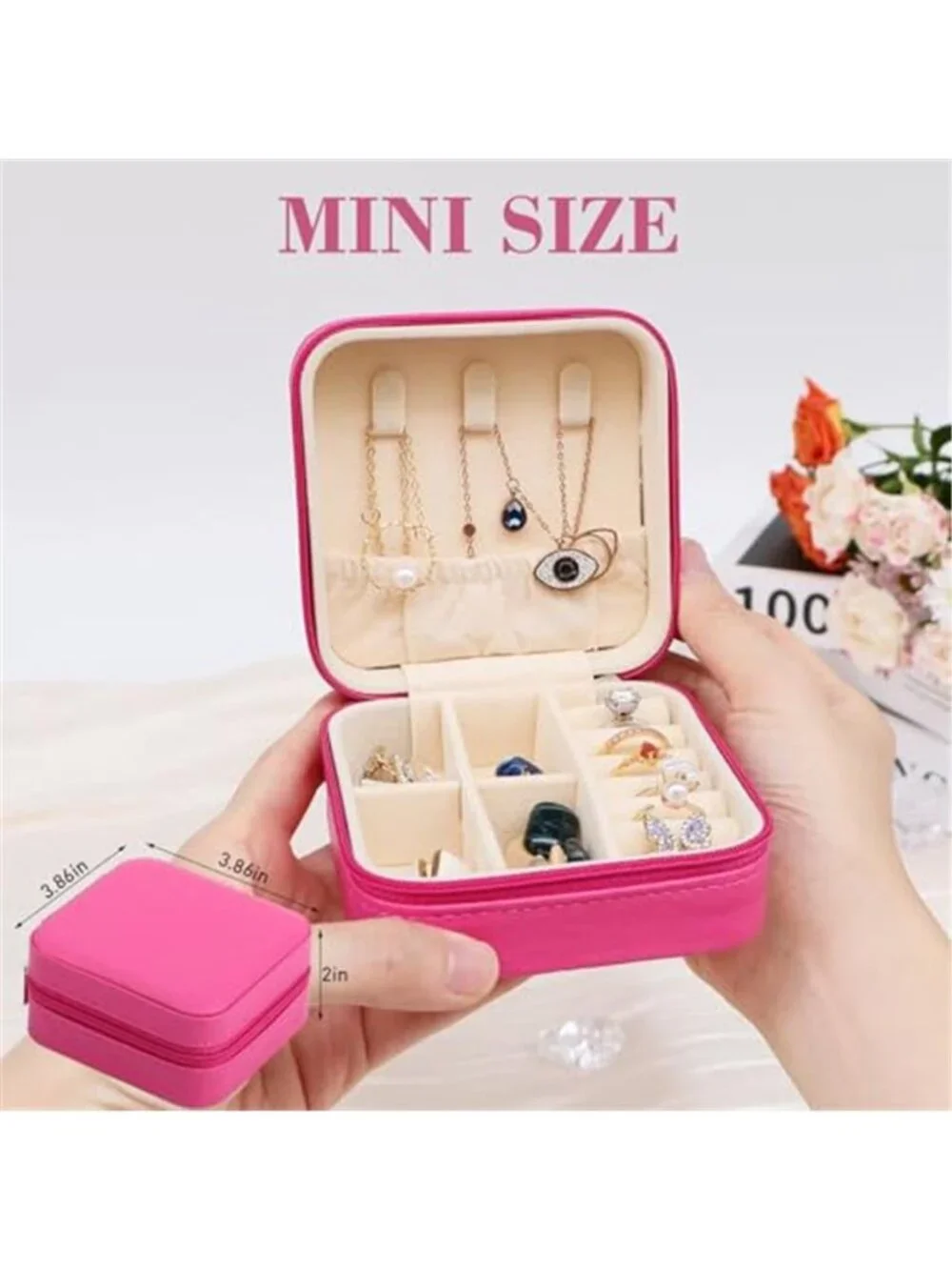 Pink Travel Jewelry Box Organizer Case Ring Necklace Earring Storage Mini Case